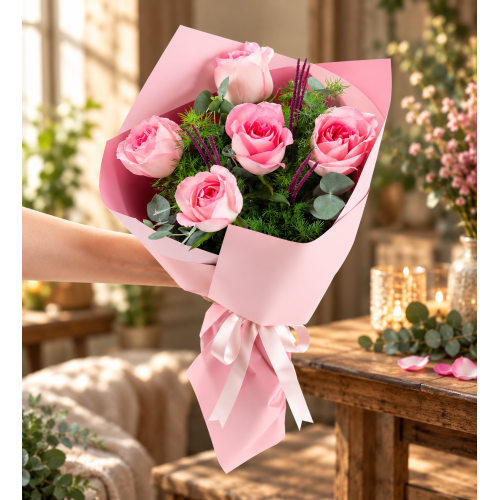 Pembe Bukette Pembe Güller